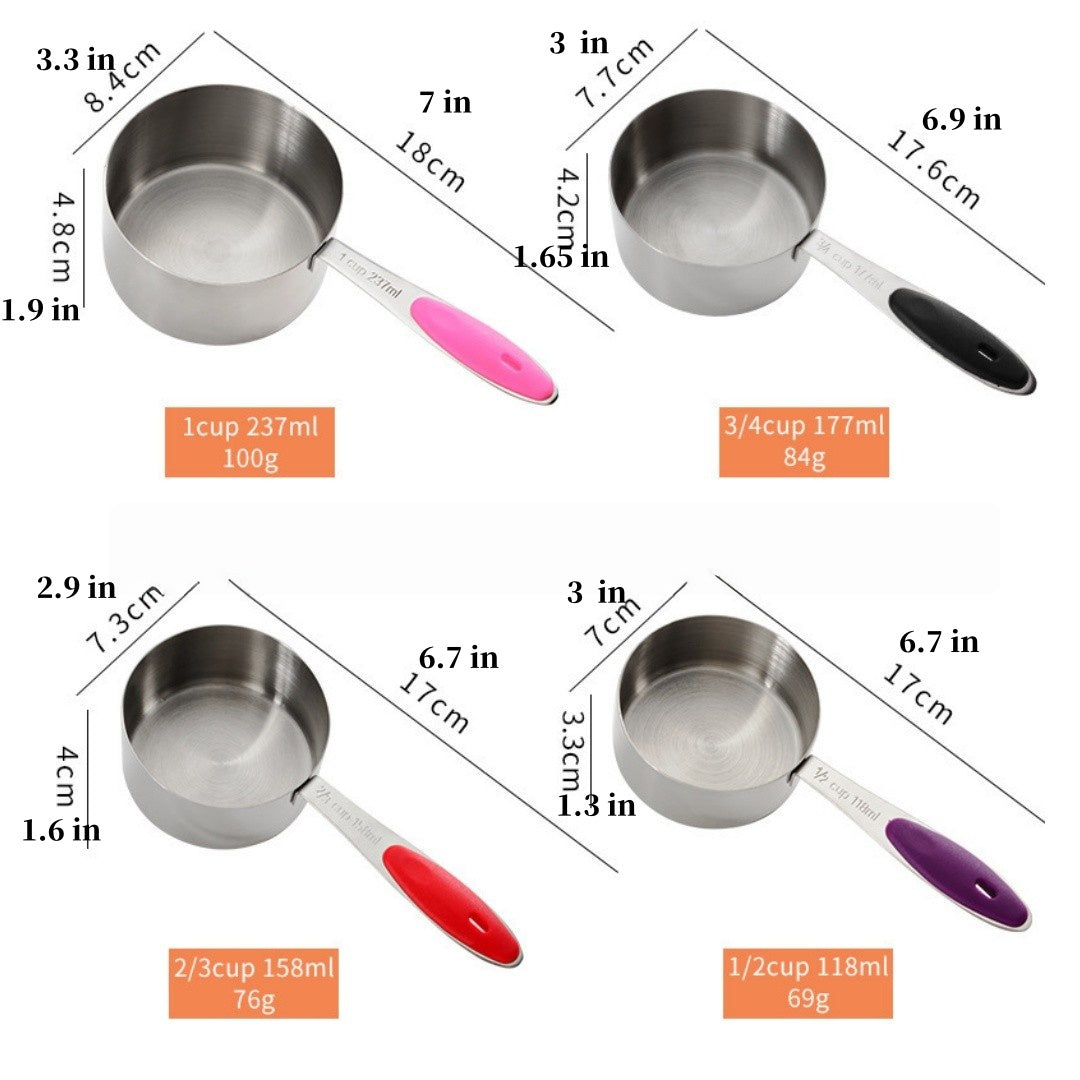 Measuring Cups and Spoons Set, Set of 13 Stainless Steel Measuring Cups and Spoons, with Silicone Handles, Stackable, Easy to Store for Kitchen, Cooking, Baking (Colorful)