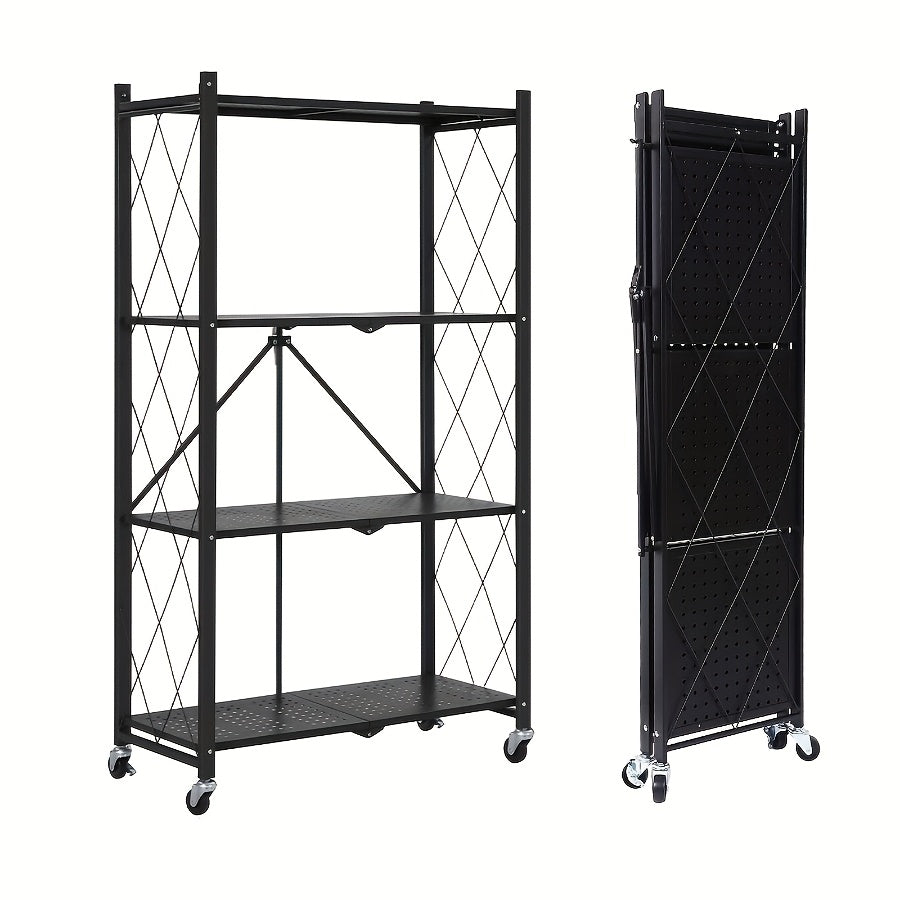 3/4/5-Tier Unassembled Storage Rack, Equipped with Wheeled Multi-Layer Storage Shelves, Portable Floor-Standing Versatile Miscellaneous Storage Rack, Foldable Magazine Rack, Storage Additions, Utility Racks