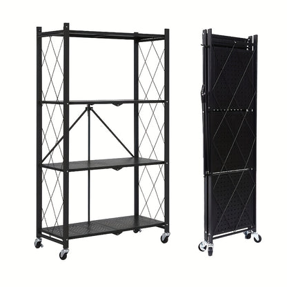 3/4/5-Tier Unassembled Storage Rack, Equipped with Wheeled Multi-Layer Storage Shelves, Portable Floor-Standing Versatile Miscellaneous Storage Rack, Foldable Magazine Rack, Storage Additions, Utility Racks