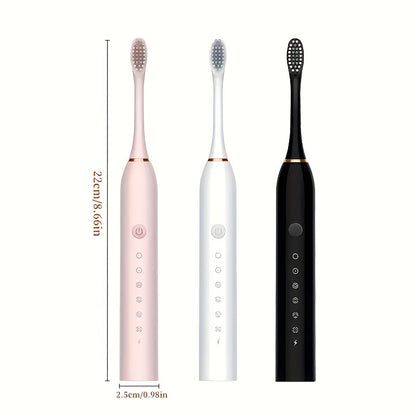 Electric Toothbrush Set with 8 Brush Heads - USB Rechargeable Adult Sonic Toothbrush, Soft Bristles, Portable for Travel & Home, Oral Care Gift for Men & Women - Pink / White / Black