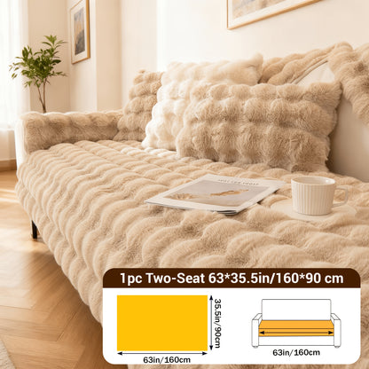 Bubble Soft Faux Rabbit Sofa Cover - Non-Slip 3/4 Seat Stretchable Slipcover Durable Furniture Protector Breathable Sofa Cover for Living Room, Bed, Dorm (Beige/Dark Grey/Khaki, 35.5X71/83Inch) - Comfortable Home Decoration, Warm And Easy to Clean