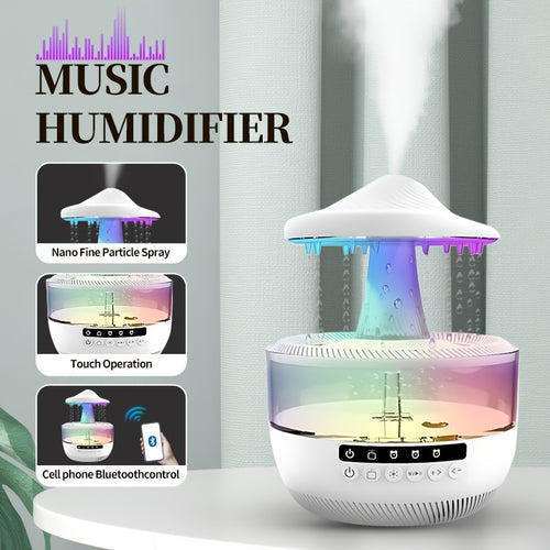 Quiet Home Raindrop Music Humidifier, 7-Color Night Light, Dual Mist Output, Visible Water Level, 26dB Ultra-Quiet, 24H Long-Lasting Operation, Ideal for Living Room/Bedroom/Office, Perfect Birthday & Valentine's Day Gift, Comfortable Humidification