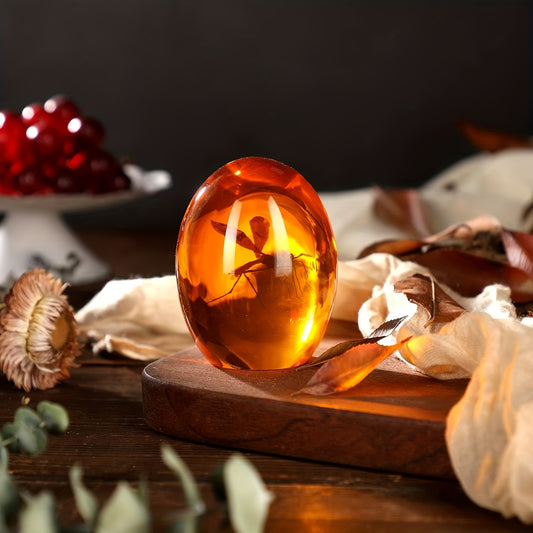Handmade Amber Resin Mosquito Paperweight | Lifelike Dinosaur Era Collectible, Unique Christmas Gift, Home And Office Desk Decoration, Perfect For Nature Lovers And Collectors, Natural History Themed Gift