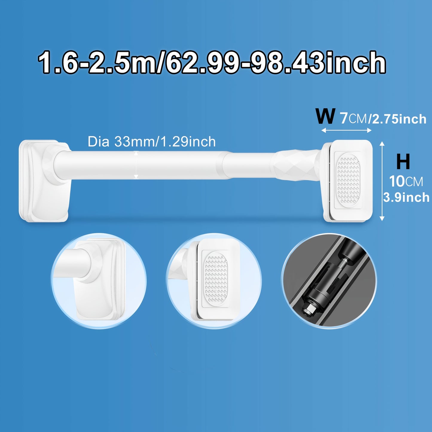 15.75inch - 196.85inch No Drilling Curtain Rail 33Mm Diameter Telescopic Shower Curtain Rod, Extendable Telescopic Rod, Long Adjustable Curtain Rod for Large Windows