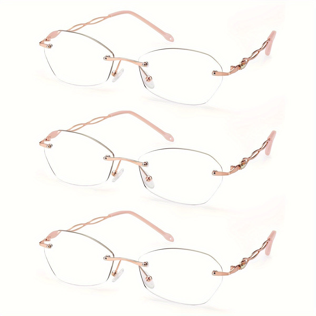 3Pack Rimless Reading Glasses for Women Blue Light Blocking Lightweight Metal Classic Computer Readers Anti Eyestrain