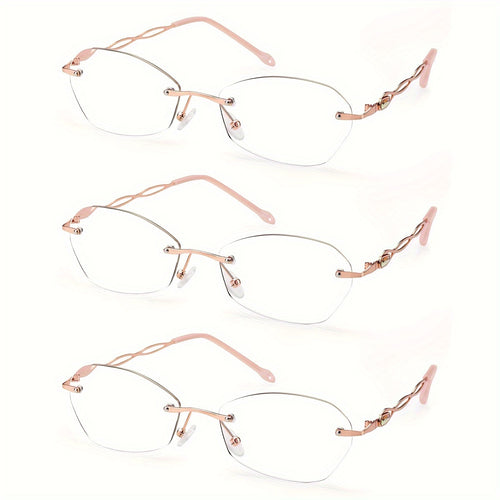 3Pack Rimless Reading Glasses for Women Blue Light Blocking Lightweight Metal Classic Computer Readers Anti Eyestrain