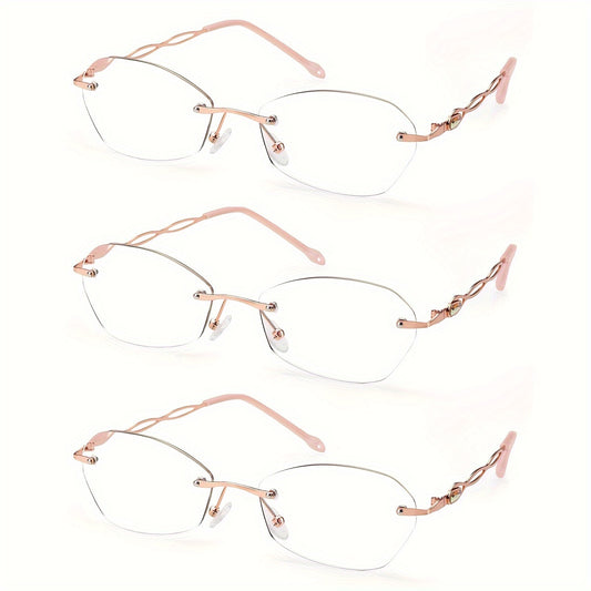 3Pack Rimless Reading Glasses for Women Blue Light Blocking Lightweight Metal Classic Computer Readers Anti Eyestrain