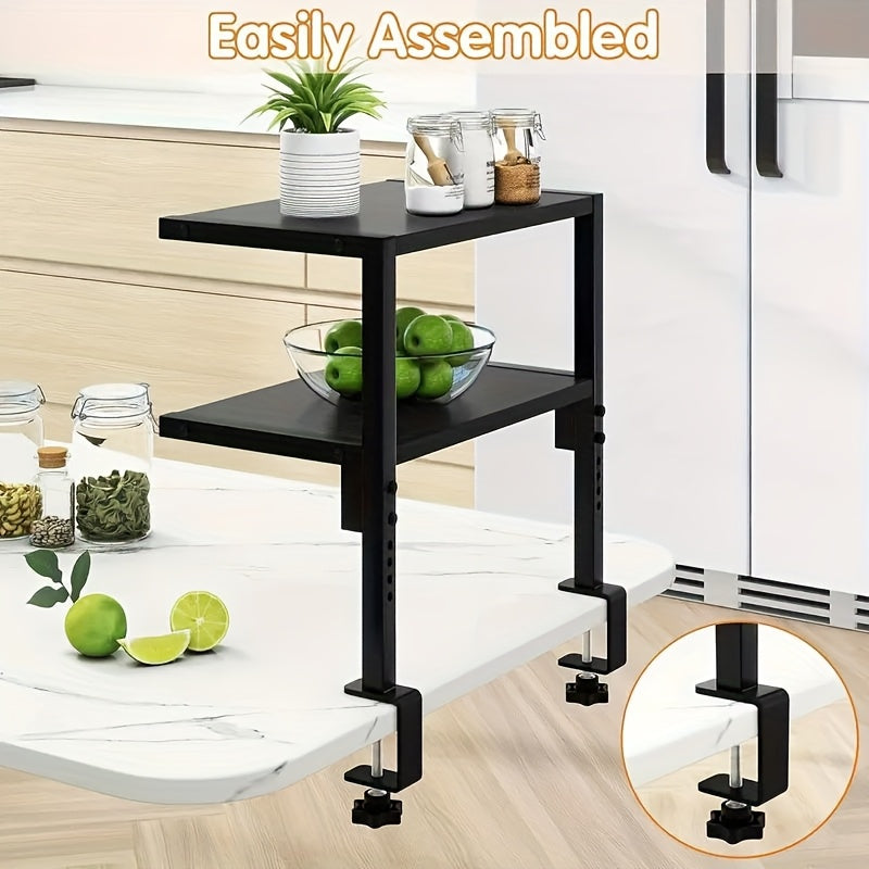 2-Tier Desktop Storage Shelf – Heavy-Duty Carbon Steel Desk Organizer, Adjustable Space-Saving Rack with Rustic Brown Finish, No Tools Needed, for Home Office Desk Workshop Workspace