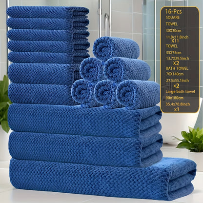16pcs Coral Fleece Bath Towel Set, 1 Extra Large Bath Towel, 2 Bath Towels, 2 Washcloths, 11 Square Towels, Suitable for Hotels, Homes, Travel, And Spas