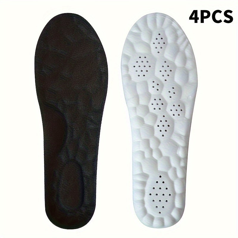 4pcs (2 Pairs) Of Double Cloud Soft And Stepped Sensation Men's And Women's Sweat-absorbing Breathable PU Running Training Comfortable Thickened Long-Term Standing Sports Shoes Insoles, Available In White And Black, for Free