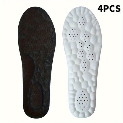 4pcs (2 Pairs) Of Double Cloud Soft And Stepped Sensation Men's And Women's Sweat-absorbing Breathable PU Running Training Comfortable Thickened Long-Term Standing Sports Shoes Insoles, Available In White And Black, for Free