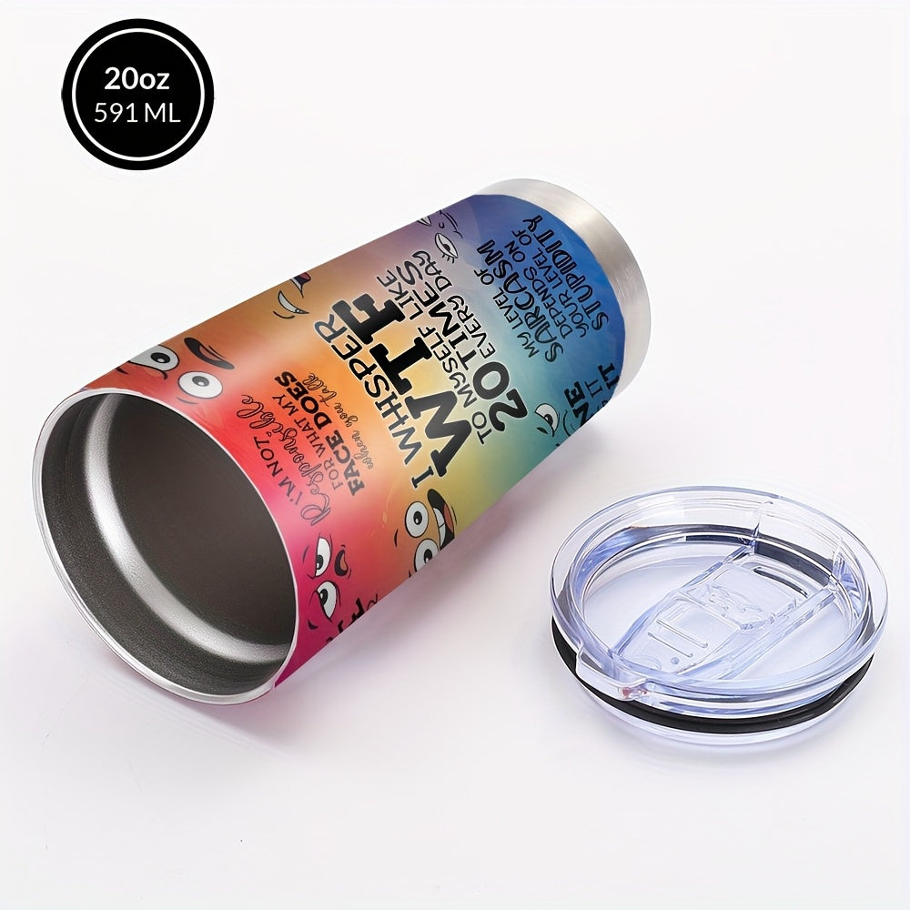 Humor Rainbow Pattern Design Coffee Mugs, Stainless Steel Insulated Tumbler with Lid & Straw, Beverage Container & Travel Cup for Hot & Cold Drinks, 20oz Camping Drinkware, Ideal Gift for Men, Women, Coworker, Birthday, Holiday, Parties, Christmas