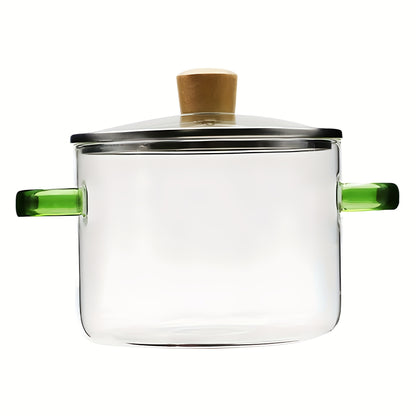 54oz Boric Acid Glass Cooking Pot with Yellow Handle, Heat-resistant Transparent Dumpling Pot, Suitable for Stove and Oven, Perfect for Homes and Restaurants, Perfect for Soup and Milk Ramen, Easier to Clean Odorless Kitchen Essentials