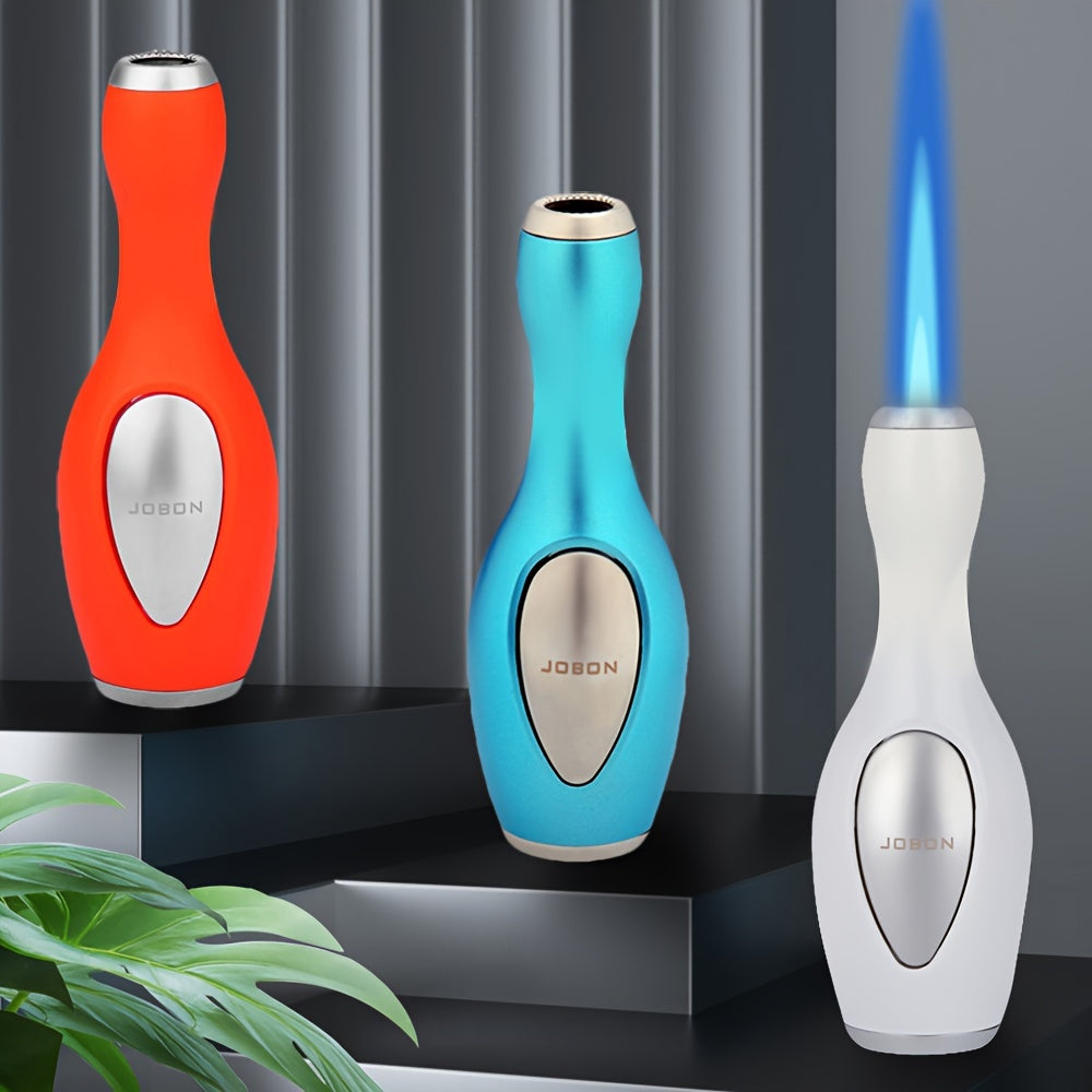 (Not Included Fuel) Metal Lighter, Powerful Bowling Design Refillable Fuel Jet Blue Flame Lighter, Made of Zinc Alloy with One-Button Adjustable Flame Height Function, Windproof And Easier to Use for Better Experience