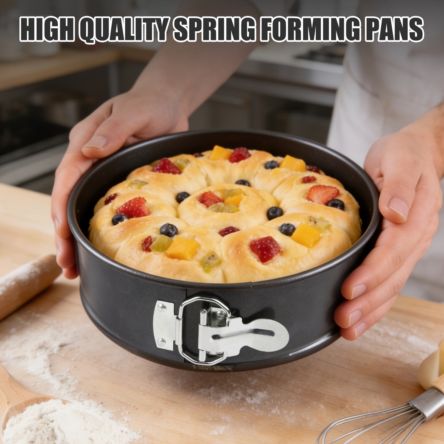 Lockable Base Springform Cake Pan, 3/4 Set. Premium Carbon Steel Non-stick Round Cheesecake Pans for Baking Cheesecakes, Pizzas And Quiches. 4, 7 And 9 Inch Removable Bottom Cake Moulds. (Black).