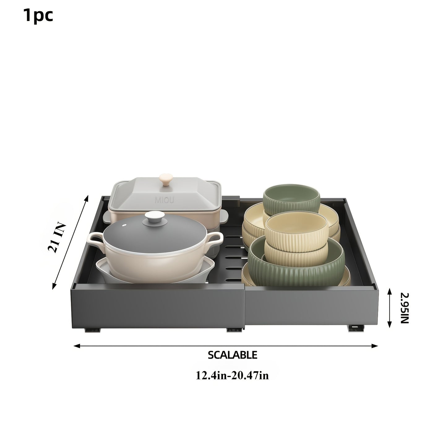 1pc or 2pcs Heavy-Duty Adjustable Pull-Out Cabinet Organizer - Under Sink/Countertop Storage, Expandable Drawer Organizer (12.59-20.47 Inches), Space-Saving Kitchen Organizer for Pots, Pans, Spices, Utensils - Easy Assembly, Powder-Coated Finish - Ideal f