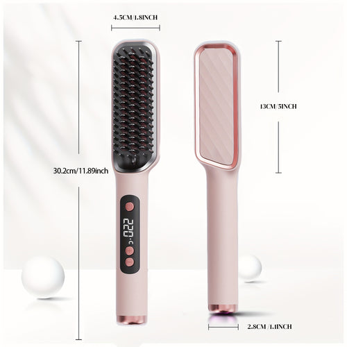 [US Standard]Hair Straightening Brush, 30-60 Seconds Fast Heating & 3 Temperature Adjustable, Wide-spaced Teeth& Smooth Glide Teeth, Tangle-free, Anti-winding, Anti-Damage Styling Tool/Holiday Gift/Birthday Gift The Perfect Mother's Day Gift