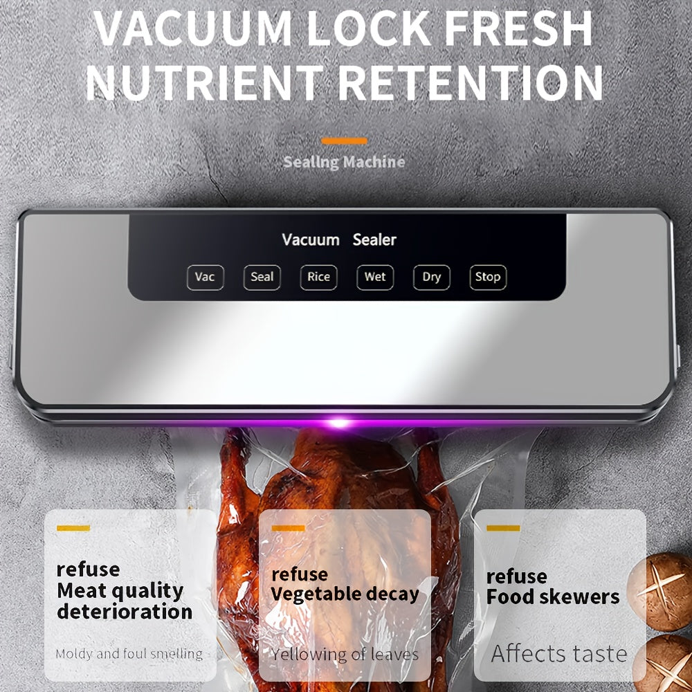 65 KPA Commercial Vacuum Sealer Machine | Seal with 50 Free Bags, Dry/Moist Modes, 6-in-1 Sealing Machine for Storage & Sous Vide, Automatic Sealing Machine, Preservation System for Home Kitchen, Easy to Clean, Vacuum Sealer Bags, Abs Material