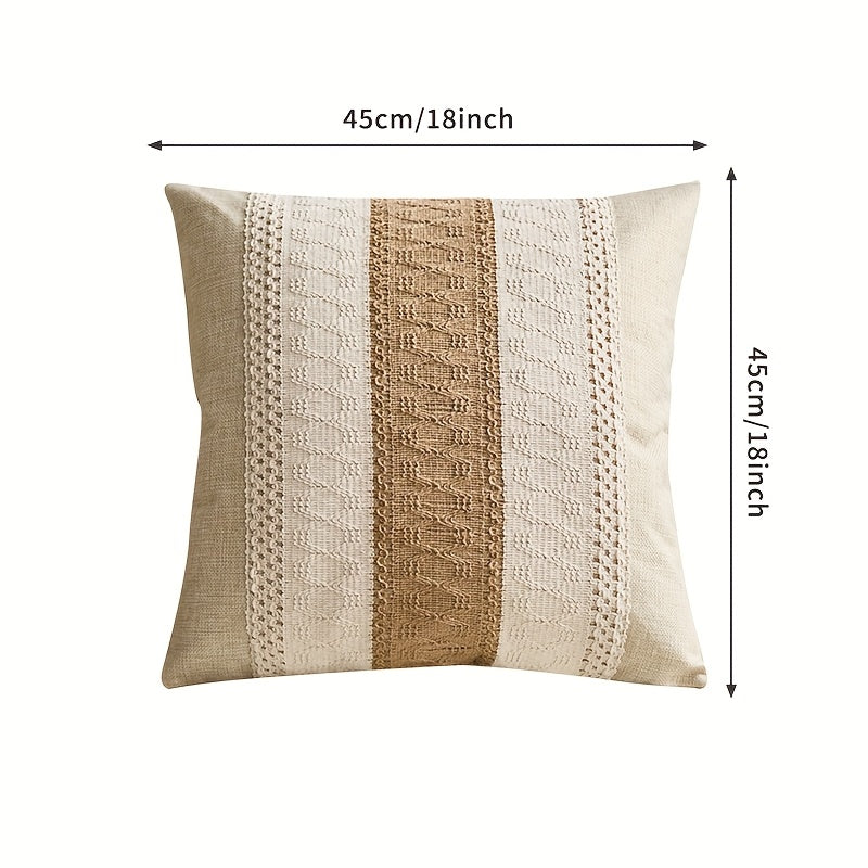 Throw Pillow Covers 2 Pack Boho Geometric Brown Beige 18x18 – Bohemian Decorative Pillow Cases with Zipper Closure – Soft Polyester Cushion Covers for Sofa Couch Bedroom Living Room Boho Home Decor