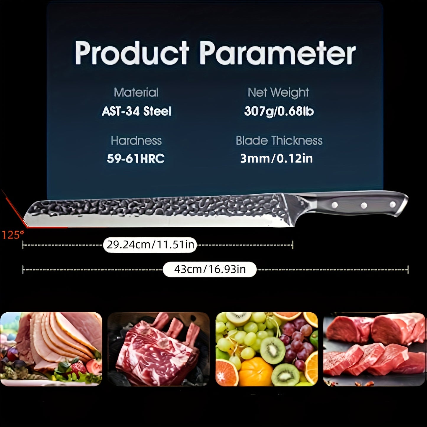 12 Inch Hand Forged Slicing Knife For Meats, Ribs, Roasts - Brisket Carving Knife For BBQ And Christmas Gifts