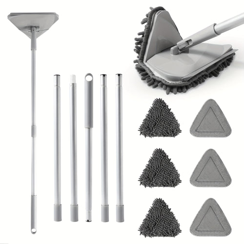 Wall Cleaner Mop with 82 Inches Long Handle, Baseboard Cleaner Tool Duster with Squeegee, Ceiling Cleaning Tool with 6 Replacement Pads for Walls, Window, Floor, gray