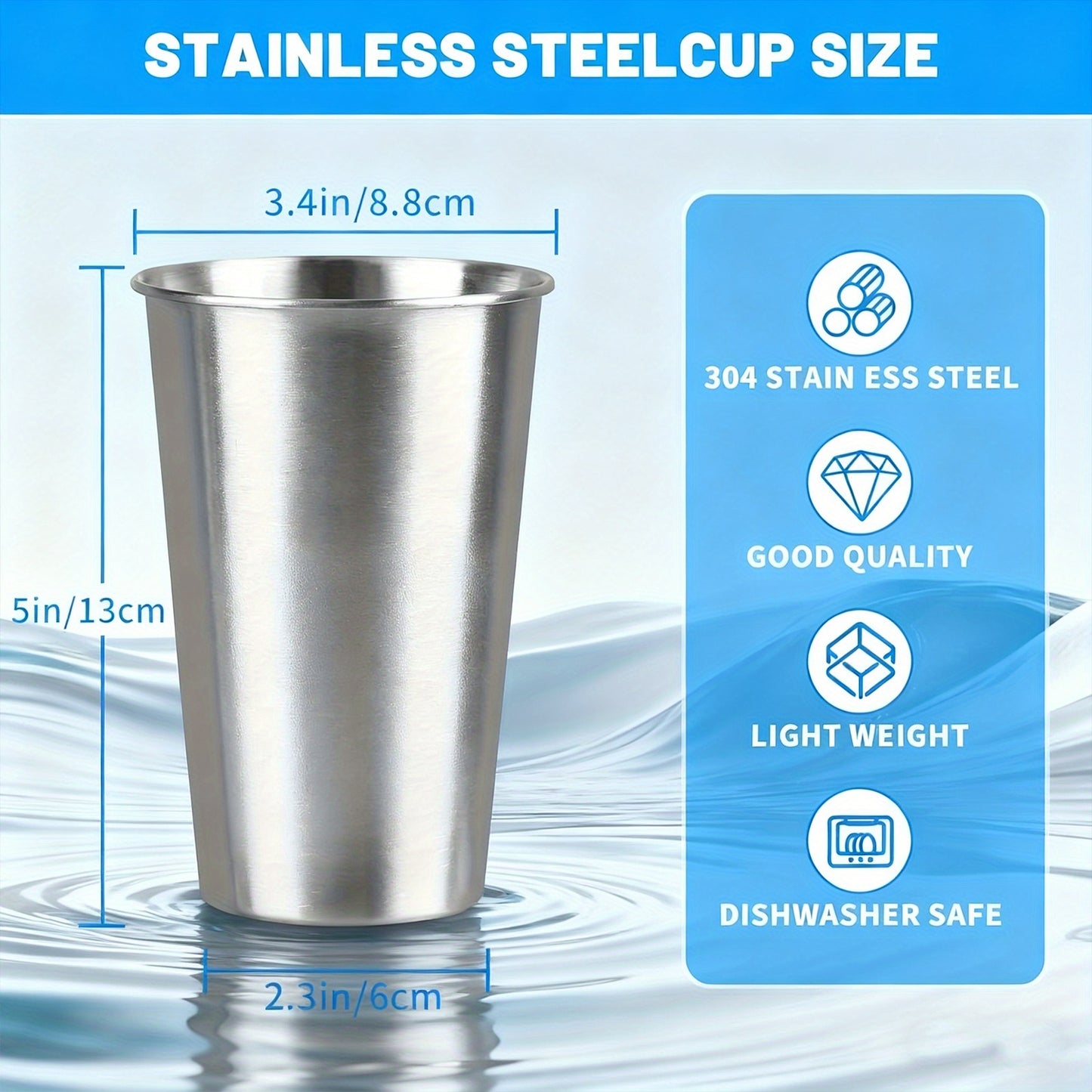 12 Pack 16oz Stainless Steel Pint Glasses - Unbreakable Metal Drinking Cups, Commercial Grade Stackable Barware, Dishwasher Safe & Rustproof Design, Reusable Beer & Cocktail Glasses for Restaurants, Bars, Outdoor Parties, Camping, Picnics