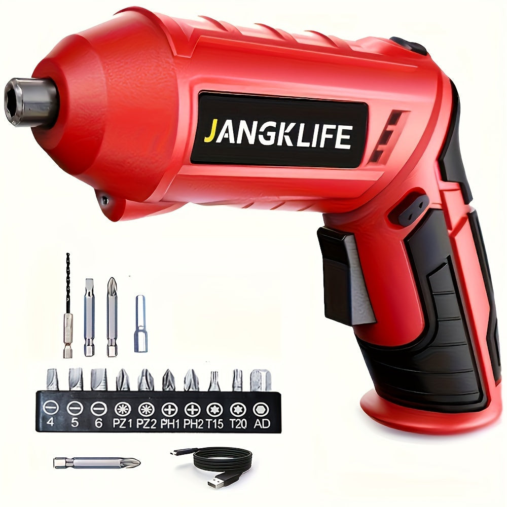 16pcs Small Hand-Held Electric Screwdriver Set, 90° Rotatable Foldable Screwdriver Bits, Cordless, Rechargeable Lithium Battery, 1200mAh Capacity, JANGKLIFE