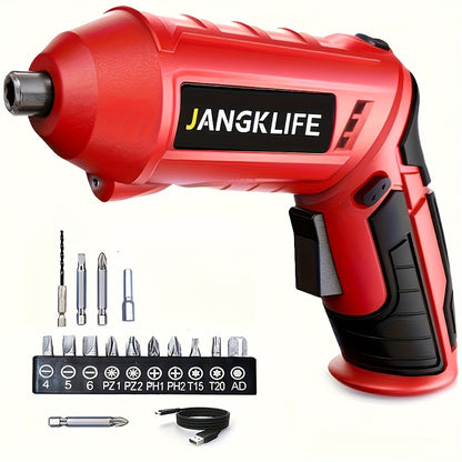 16pcs Small Hand-Held Electric Screwdriver Set, 90° Rotatable Foldable Screwdriver Bits, Cordless, Rechargeable Lithium Battery, 1200mAh Capacity, JANGKLIFE