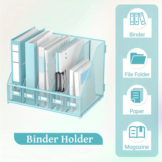 Metal Desk File Organizer 5 Vertical Compartments Magazine Holder Desktop File Rack for Office Home Workspace Document Sorter Letter Tray Paper Storage