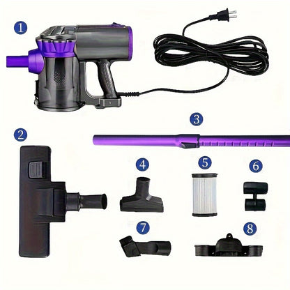 600W 4-in-1 Handheld Stick Vacuum Cleaner 20Kpa Strong Suction Low Noise Design - Lightweight Portable for Pet Hair, Hard Floors & Carpets, 110V Electric Vacuum with Multiple Attachments, Orange & Purple