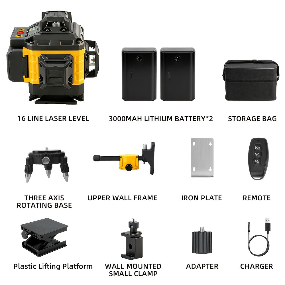 16-line 4D Laser Level 360 Self-leveling - Lazer Leveler Tool With 2x 3000mAh Battery, W/ 39" Laser Level Tripod, Laser Level Tool For Picture Hanging, Construction, Tile, Renovation, Wall Floor Alignment, Home Tool, Laser Level With Tripod