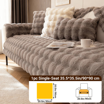 Bubble Soft Faux Rabbit Sofa Cover - Non-Slip 3/4 Seat Stretchable Slipcover Durable Furniture Protector Breathable Sofa Cover for Living Room, Bed, Dorm (Beige/Dark Grey/Khaki, 35.5X71/83Inch) - Comfortable Home Decoration, Warm And Easy to Clean