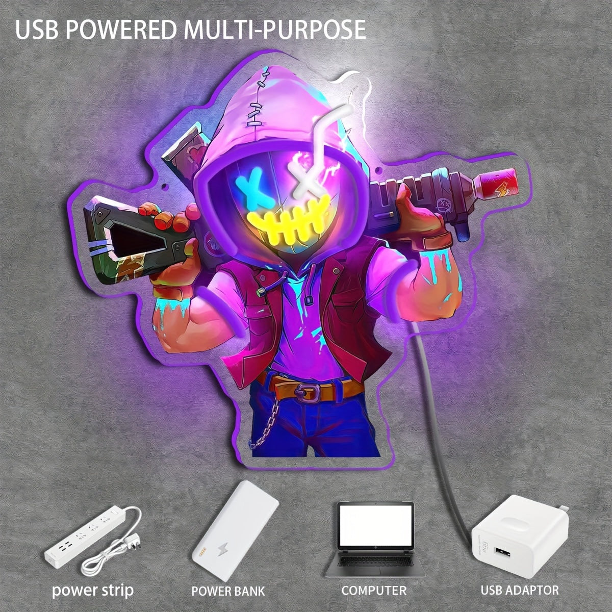 Neon Marksman LED Wall Art - UV Printed, USB Powered, Perfect for Game Rooms & Bars