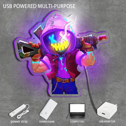 Neon Marksman LED Wall Art - UV Printed, USB Powered, Perfect for Game Rooms & Bars