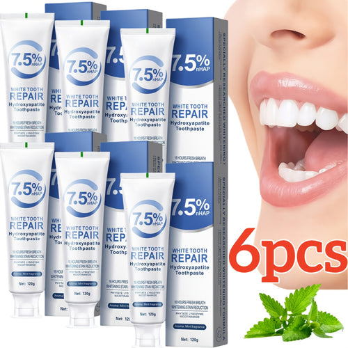 6pcs 7.5% Nano Whitening Toothpaste, Hydroxyapatite Cleaning Toothpaste, Deep Cleaning, Gentle And Non Stimulating, Mint Flavored Fresh Breath Toothpaste, Daily Care, Essential Care Set for Family Travel, Oral Care