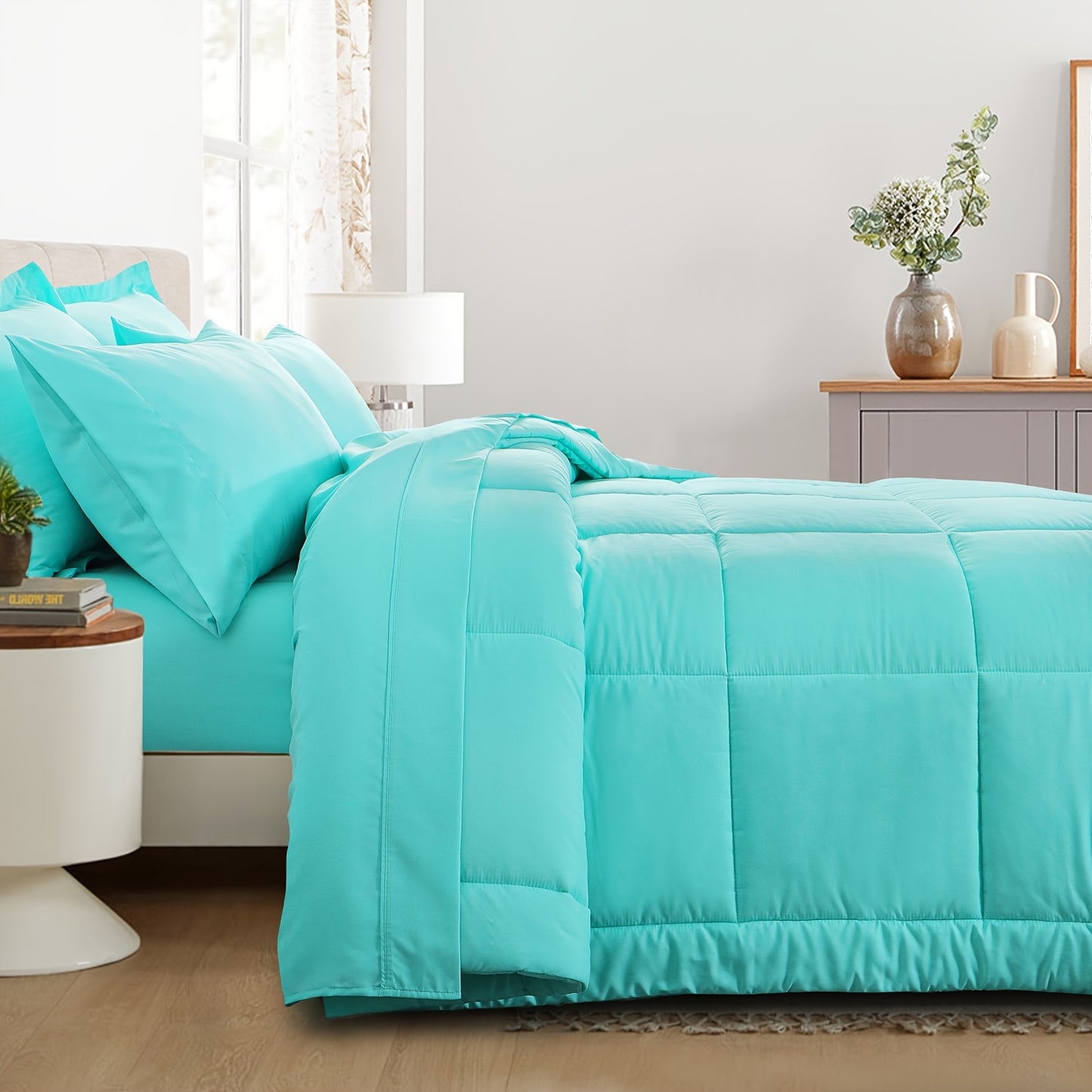 7pcs Comforter Set-Luxury Soft Fluffy Bedding With 1 Comforter, 1 Fitted Sheet, 1 Flat Sheet, And 4 Pillowcases & Pillow Cover-All Season Quilte Set Queen, Hypoallergenic, Breathable, Easy Care, Valentine'S Day Bed In A Bag, Gifts For Her