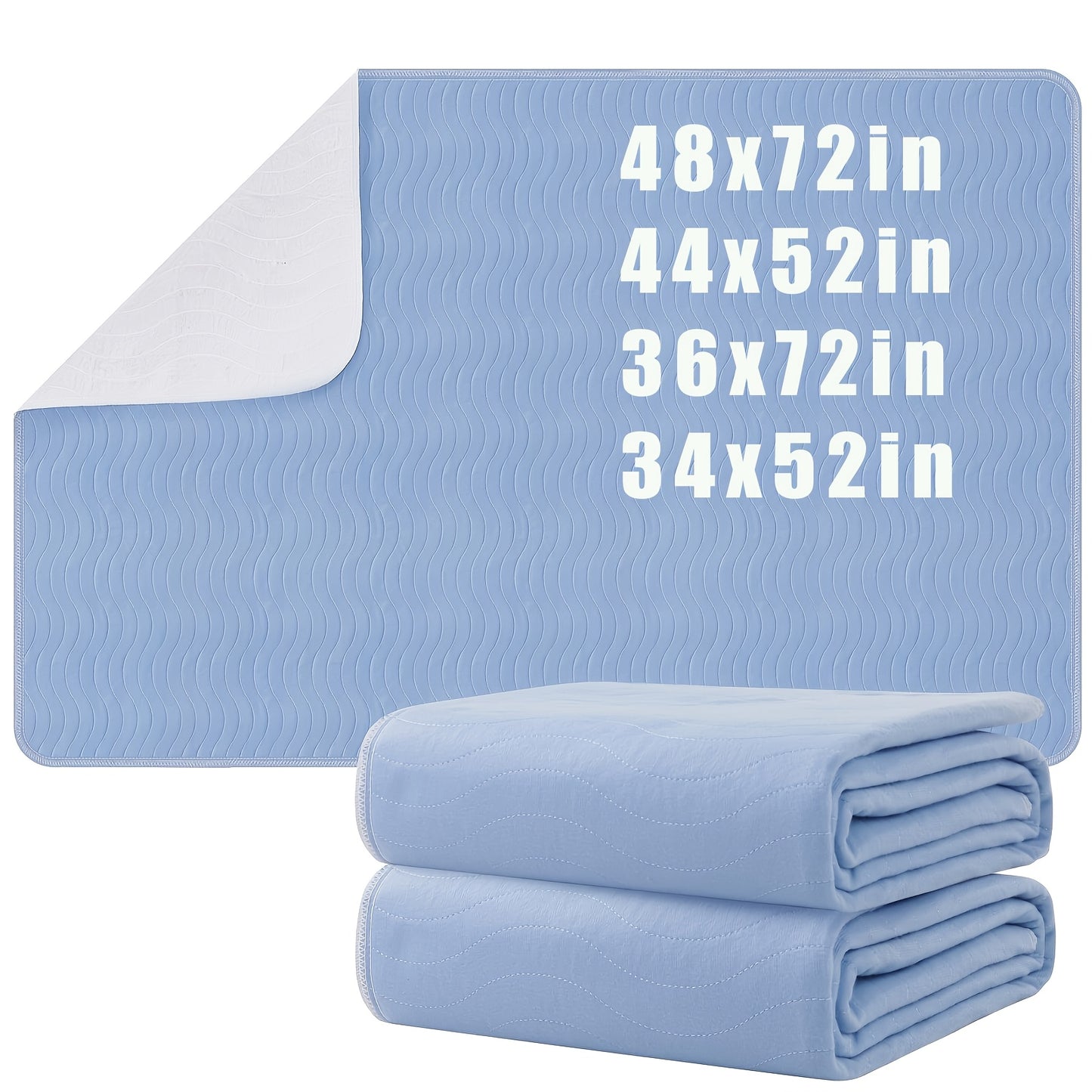 2 Pack Heavy Absorbency Bed Pads Washable - Waterproof Pee Pad For Pet, Adults & Elderly, Reusable Absorbent Mattress Protector For Bed, Sofa, Couch (Blue+White)
