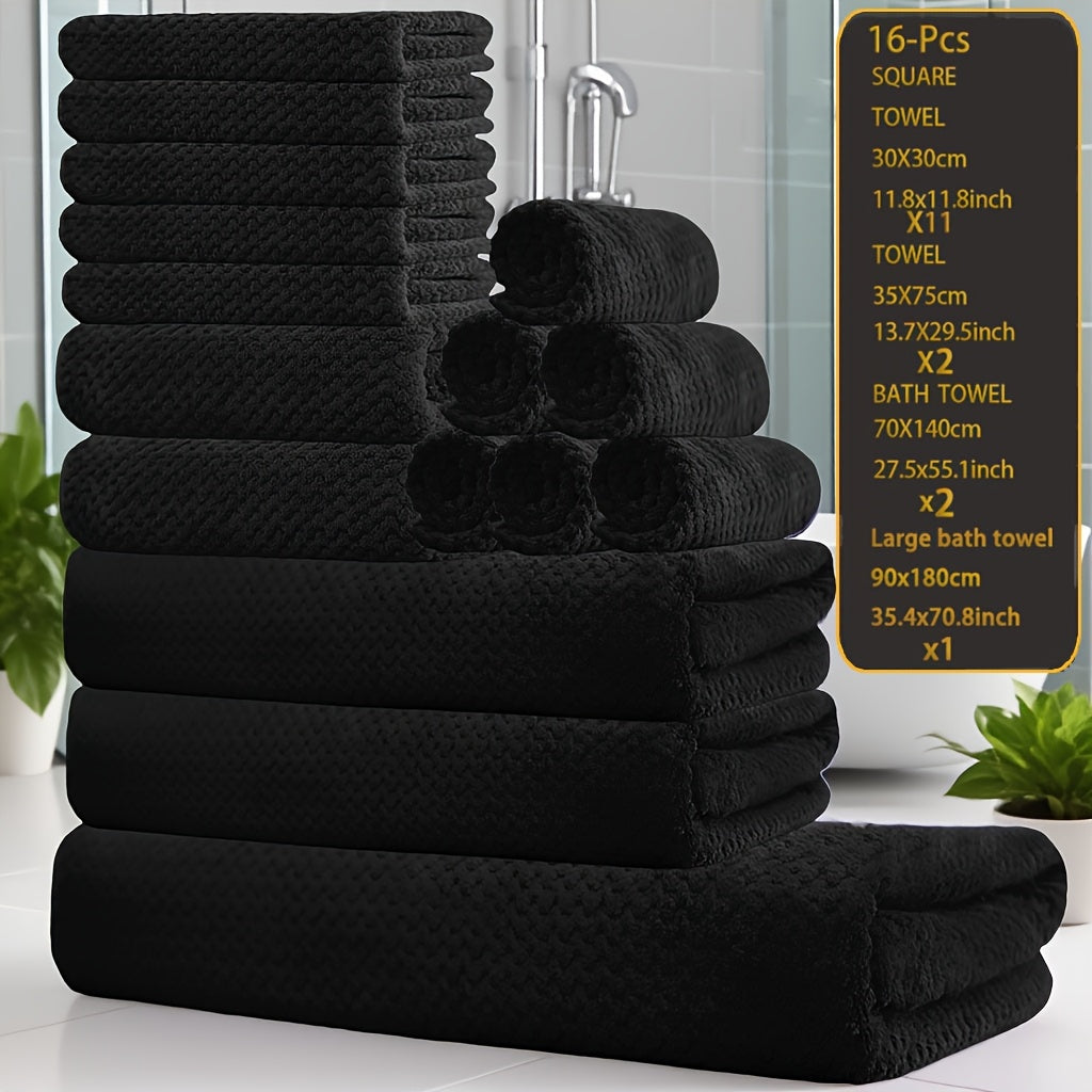 16pcs Coral Fleece Bath Towel Set, 1 Extra Large Bath Towel, 2 Bath Towels, 2 Washcloths, 11 Square Towels, Suitable for Hotels, Homes, Travel, And Spas