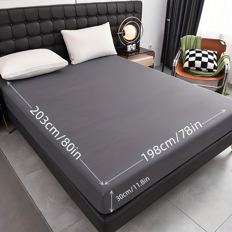 1pc Waterproof Fitted Sheet - Soft, Comfortable, Breathable Solid Color Mattress Cover, Ideal For Bedroom, Guest Room, Machine Washable Polyester Fabric, Breathable Liner, No Print Design, Dorm Room Essentials | Modern Aesthetic | Smooth Texture