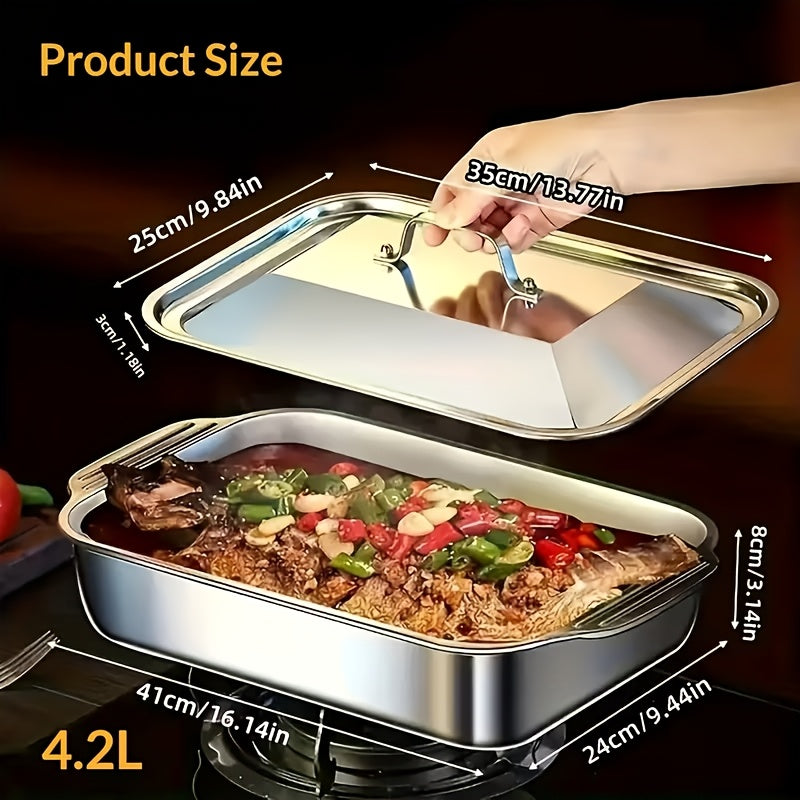 4/8pcs Extra-large Heavy-duty Stainless Steel Baking Sheets, 4/8pcs Set with Lids. Oven Trays, Large-capacity Multi-purpose Heating Trays, And Roasting Pans. Non-stick, Thickened Rectangular Baking Pans, Ideal for Baking Desserts, Bread, And Seafood