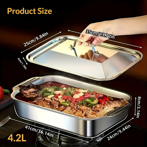 4/8pcs Extra-large Heavy-duty Stainless Steel Baking Sheets, 4/8pcs Set with Lids. Oven Trays, Large-capacity Multi-purpose Heating Trays, And Roasting Pans. Non-stick, Thickened Rectangular Baking Pans, Ideal for Baking Desserts, Bread, And Seafood