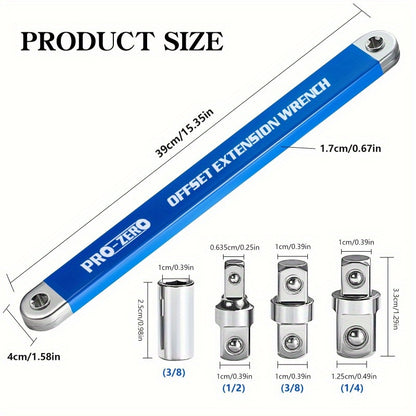 2-in-1 Multi-function Ratchet Offset Extension Wrench with 1/ 2", 1/ 4" And 3/ 8" Square Head Adapters for Use In Narrow Spaces. 180-degree Rotation, High Torque, Non-slip Handle, Durable Metal Material, Suitable for Small Universal Extension Wrenche