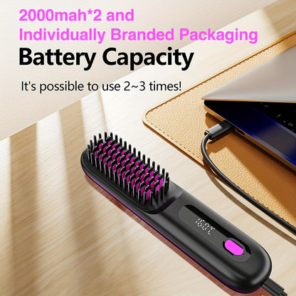 Portable Cordless Hair Straightener - USB Rechargeable, 3 Temperature Controls, Long-Lasting Shine, LED Display, Lightweight, Great for Travel, Comes with Comb And Clips