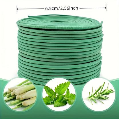 A Box Containing 48 Citronella Essential Oil Incense Coils, Complete with a Complimentary Incense Holder, Ideal for Outdoor Activities Such As by The Pool, on The Patio, Porch, Deck, Or During Camping And Hiking, Featuring Lemongrass