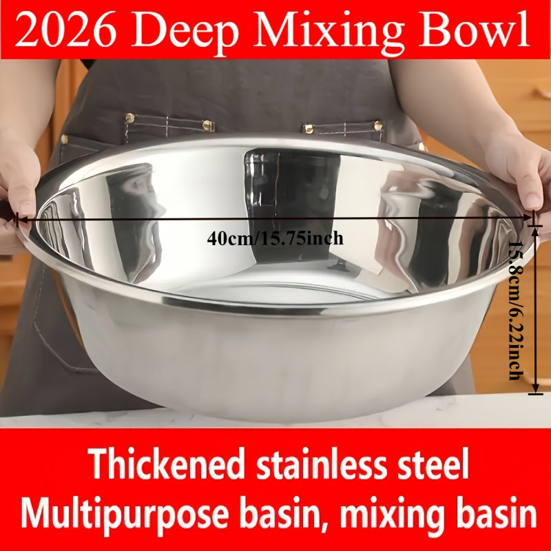 Extra Large 15.72-Inch Heavy-Duty Stainless Steel Mixing Bowl, Dish Tub & Washtub - Heavy-Bottom Non-Slip Base, Rounded Edges - Commercial & Home Kitchen, Bathroom, Laundry, Utility Sink - Easy-Clean 304 Stainless Steel Construction
