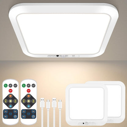 Motion Sensor Ceiling Light Rechargeable with Remote – 3-Color Dimmable Wireless LED Overhead Light, No Wiring, Battery Operated for Closet, Shower, Pantry, Shed & Hallway (Round & Square, 1 or 2 Pack)