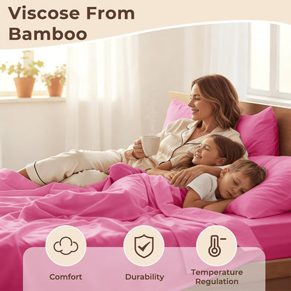 Cooling Sheet & Pillowcase Sets - 4pcs Iconic Collection Bedding -Rayon Derived From Bamboo, Deep Pocket Up to 14" Hotel Luxury, Extra Soft, Cooling Bed Sheets - Wrinkle, Fade, Stain Resistant Suitable for Room Decor Children's Rooms
