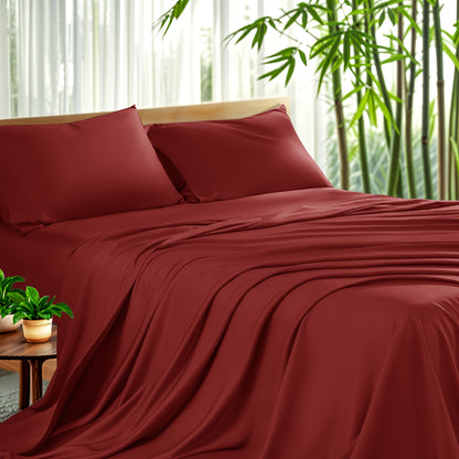 4pcs Cooling Bamboo Sheet Set, All-Season Comfort, 16" Deep Pocket, Wrinkle & Shrink Resistant, Y Soft Hotel Quality Bedding, Includes Fitted Sheet, Flat Sheet & 2 Pillowcases, Luxury Gift Box Packaging