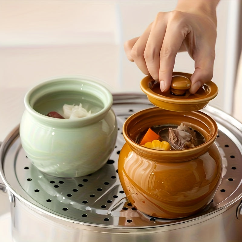 Ceramic Water-Separated Stewing Pot Household Steaming Pot Stew Pot Soup Clay Pot Soup Clay Pot One Person Stewing Pot