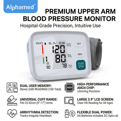 3-in-1 Blood Pressure Monitor for Home Use, Upper Arm Cuff (8.7-17 Inch), Large Display, 2-4 User Memory (Up to 199 Readings Each), Automatic Digital BP Machine - Basic/ Large Screen/ Cuff-Free